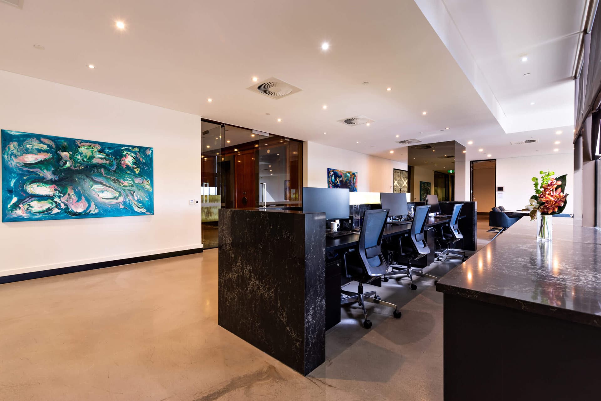 View from behind reception and entrance to Workspace365's 333 Collins Street Location